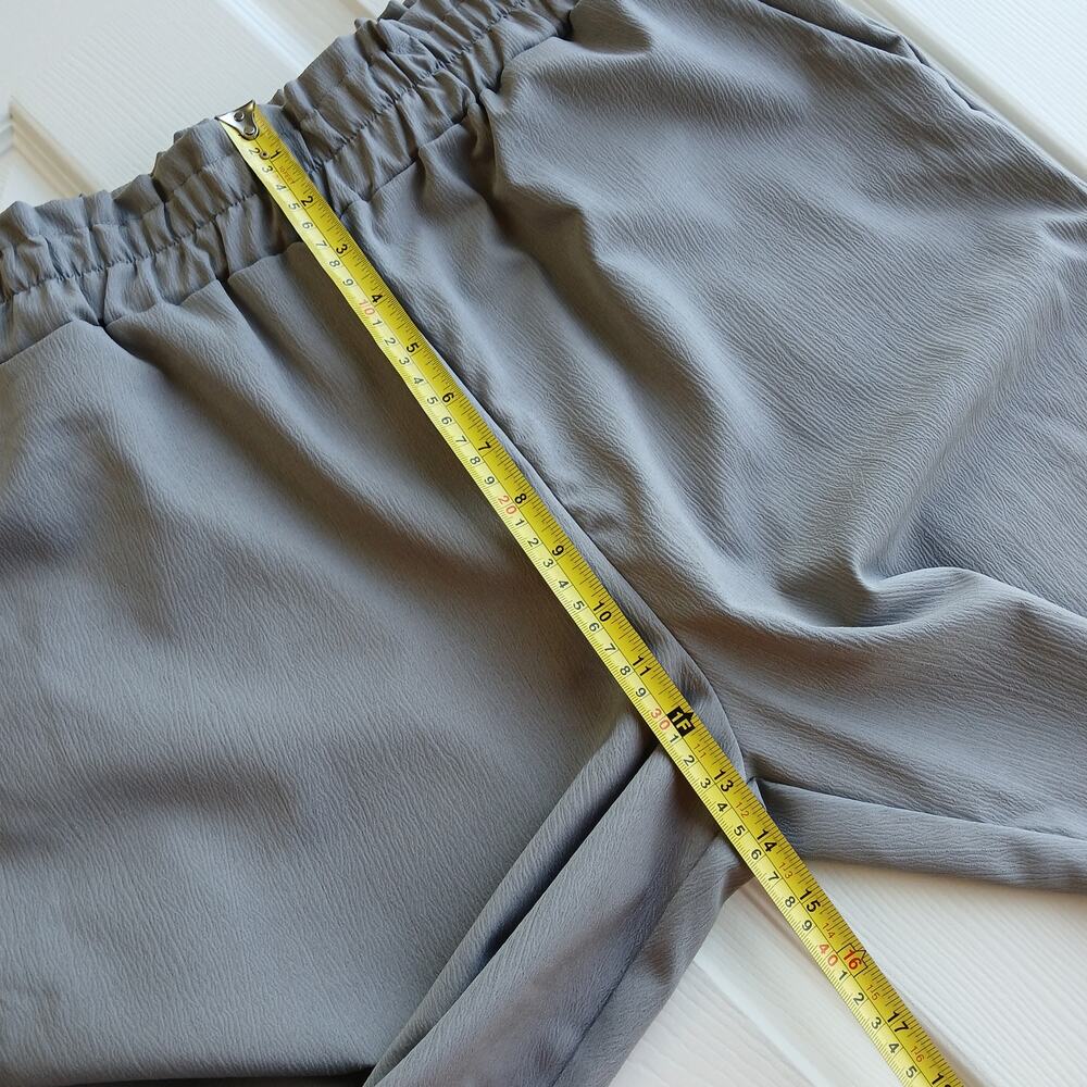Grey Wide Leg High Rise Pants XL elastic waist pockets comfy office palazzo - Picture 9 of 11